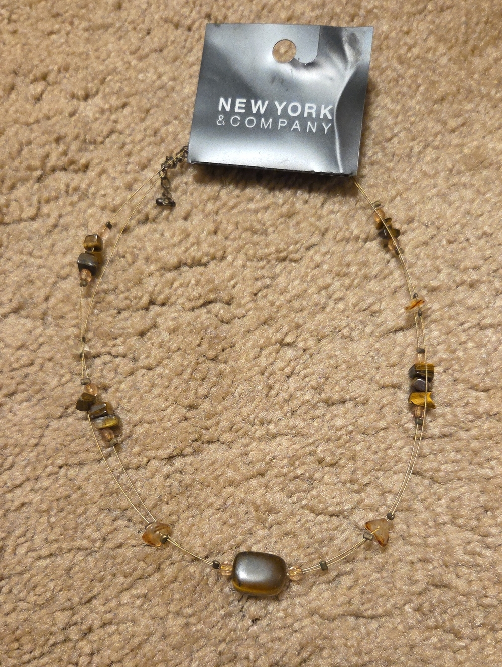 New York & Company Gold-Tone Multi-Bead Necklace with Amber Accents
